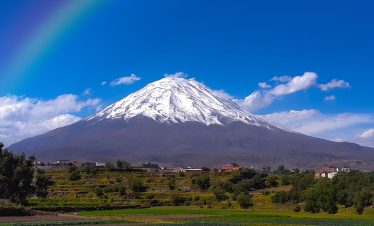Arequipa cityscape with snow-capped volcanoes