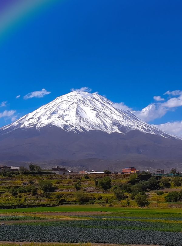 Arequipa cityscape with snow-capped volcanoes